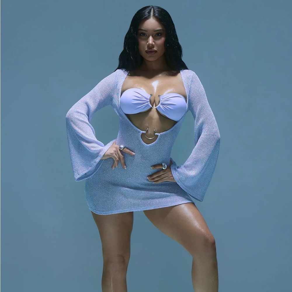 Kendra Crochet Mini Dress Set - Light Blue